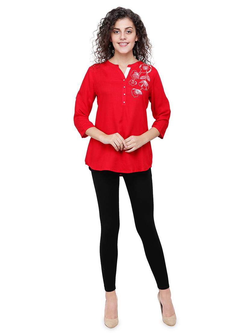 mandarin neck embroidered detail tunic - 16677511 - Zoom Image - 4