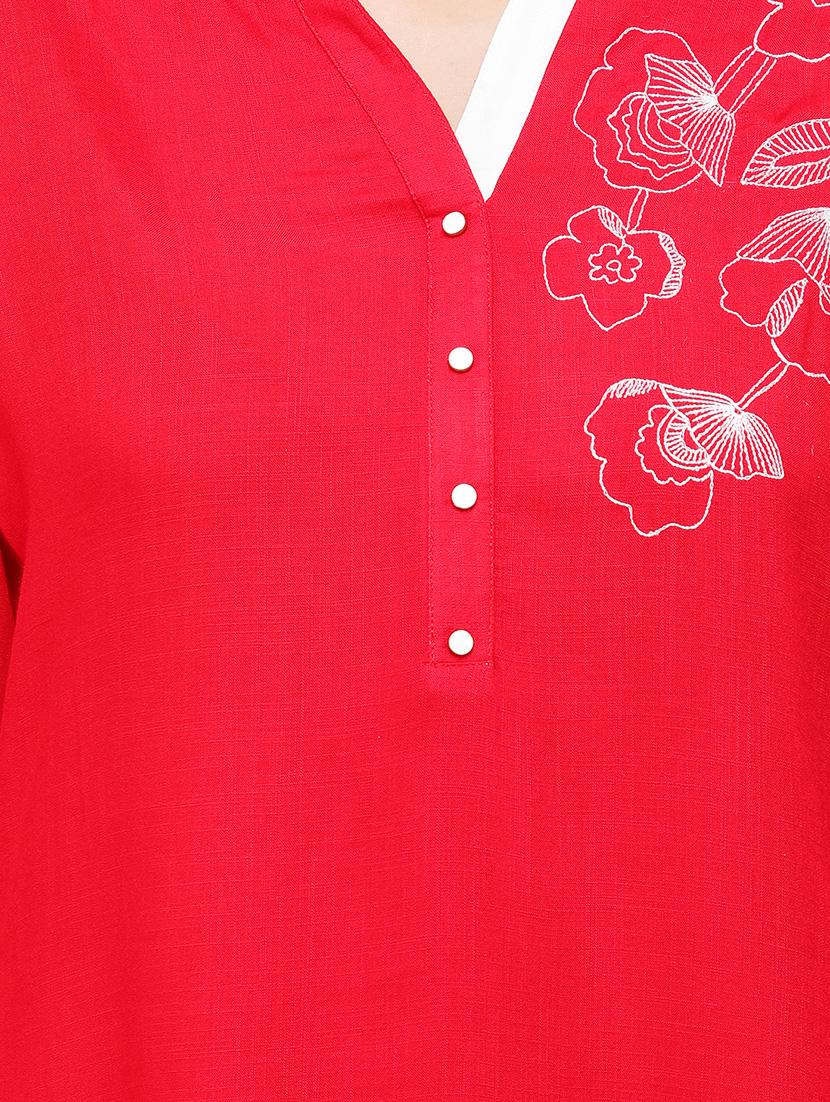 mandarin neck embroidered detail tunic - 16677511 - Zoom Image - 5