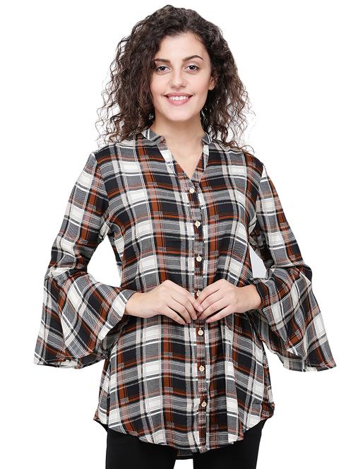 bell sleeved checkered tunic - 16677519 - Standard Image - 1