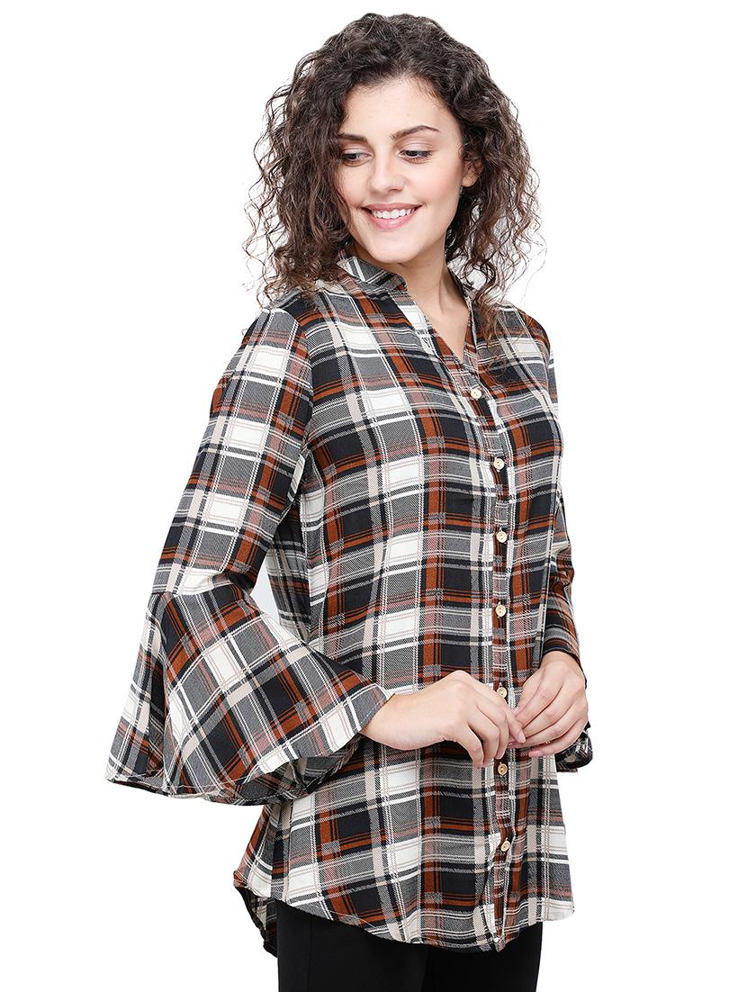 bell sleeved checkered tunic - 16677519 - Zoom Image - 2