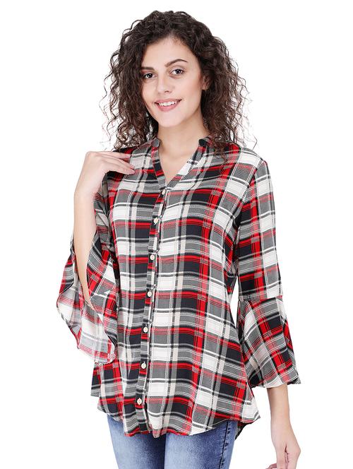 bell sleeved checkered tunic - 16677521 - Standard Image - 1