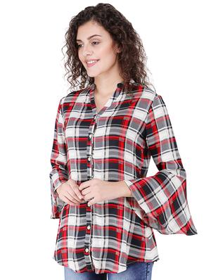 bell sleeved checkered tunic - 16677521 - Standard Image - 2