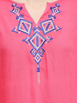 embroidered detail notch neck tunic - 16677526 - Standard Image - 5