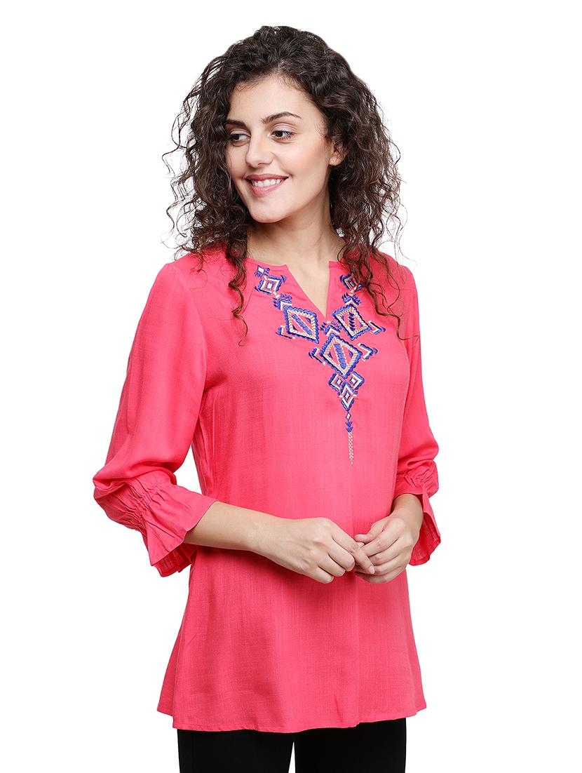 embroidered detail notch neck tunic - 16677526 - Zoom Image - 2