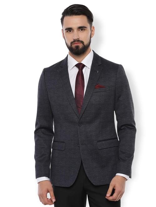 navy blue self design single breasted casual blazer - 16677653 - Standard Image - 1