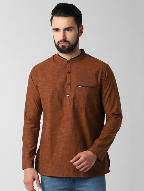 brown solid short kurta - 16677748 - Very Small Image - 1