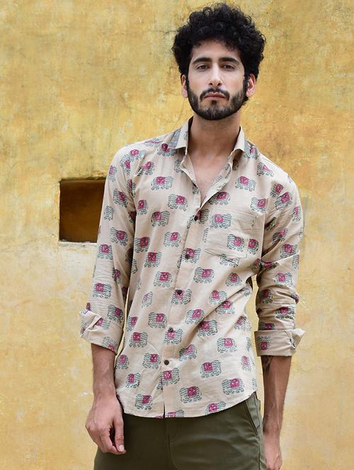 beige printed casual shirt - 16677955 - Standard Image - 1