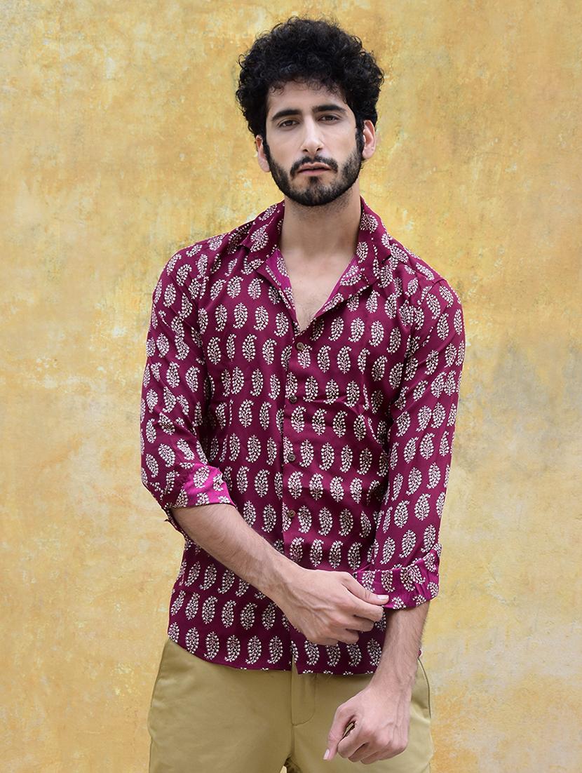 maroon printed casual shirt - 16677958 - Zoom Image - 1