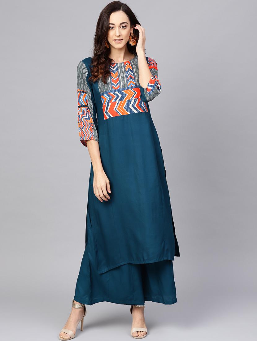 contrast yoke kurta palazzo set - 16678185 - Zoom Image - 1