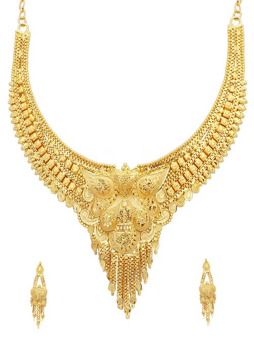 gold metal necklaces and earring - 16678807 - Standard Image - 1