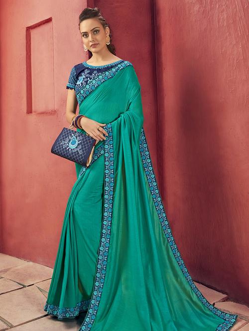 solid bordered saree with blouse - 16679180 - Standard Image - 1