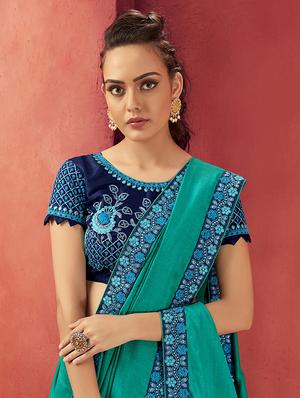 solid bordered saree with blouse - 16679180 - Standard Image - 2