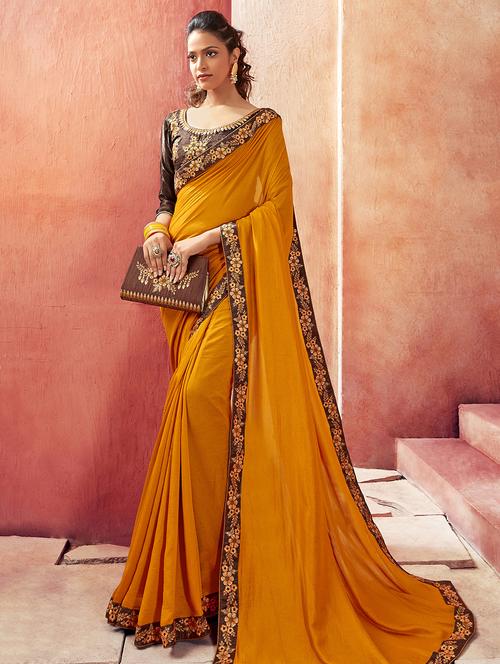 solid bordered saree with blouse - 16679182 - Standard Image - 1