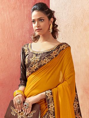 solid bordered saree with blouse - 16679182 - Standard Image - 2