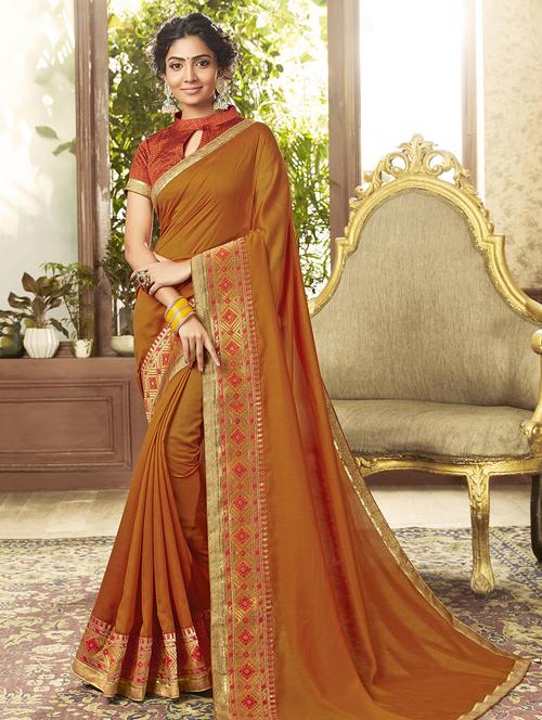 solid bordered saree with blouse - 16679186 - Standard Image - 1