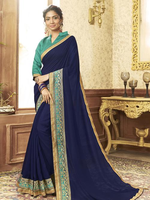 solid bordered saree with blouse - 16679187 - Standard Image - 1