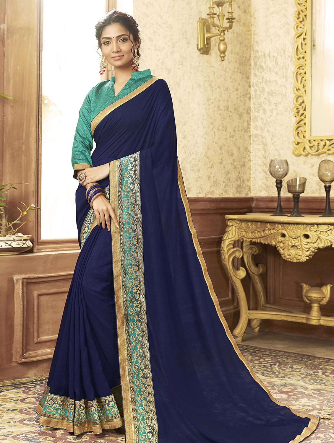 solid bordered saree with blouse - 16679187 - Zoom Image - 1