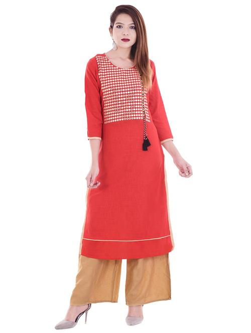 mirror work straight kurta - 16679755 - Standard Image - 1