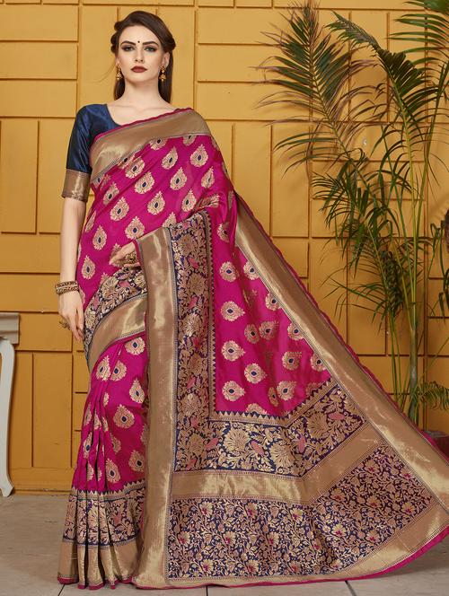 ethnic motifs woven saree with blouse - 16680278 - Very Small Image - 1