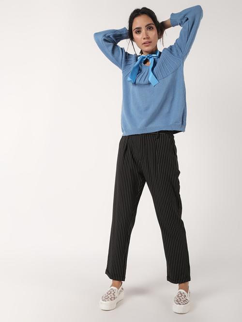 tie up neck solid wool pullover - 16680304 - Standard Image - 1