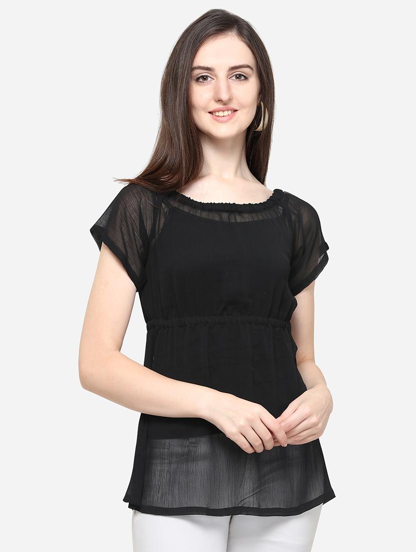 round neck ruched solid top - 16680458 - Zoom Image - 1