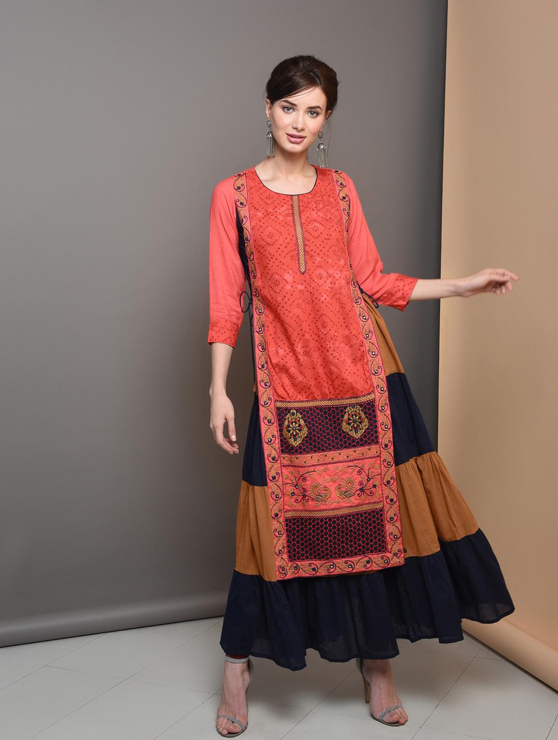 embroidered layered kurta - 16680662 - Zoom Image - 1