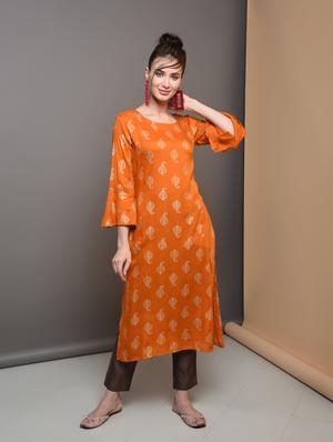 gold print straight kurta - 16680679 - Standard Image - 2