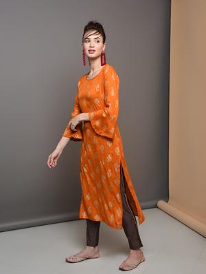gold print straight kurta - 16680679 - Standard Image - 3
