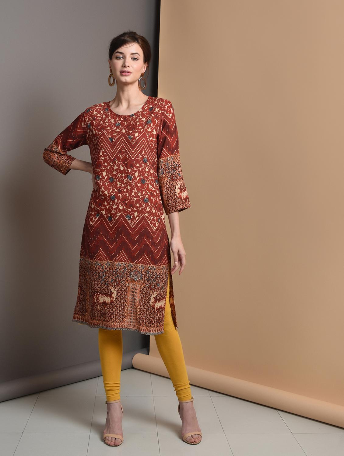 floral printed straight kurta - 16680686 - Zoom Image - 1