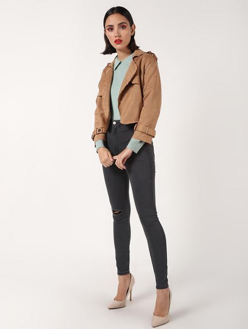 lapel neck crop fleece blazer - 16680924 - Standard Image - 1