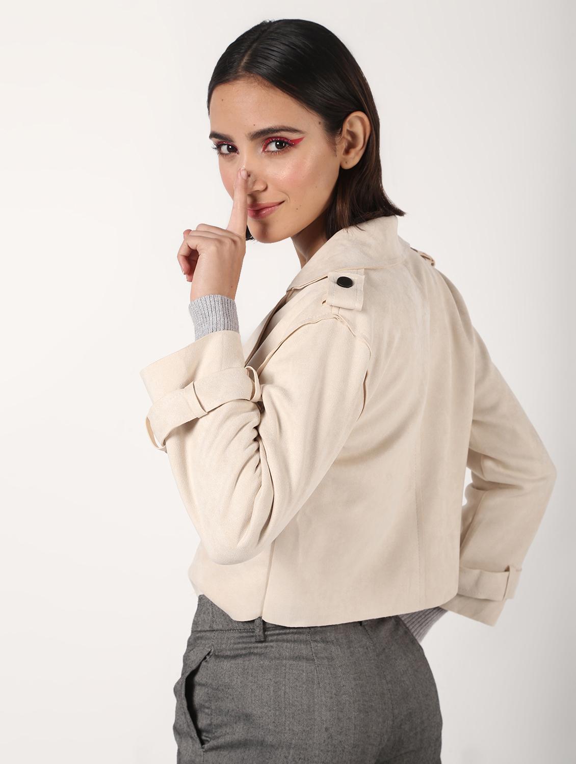 lapel neck crop suede blazer - 16680925 - Zoom Image - 1