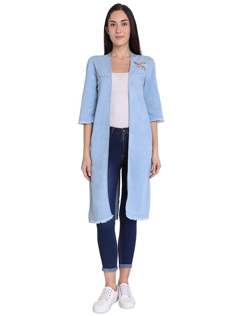 solid embroidered denim regular shrug - 16681449 - Zoom Image - 1