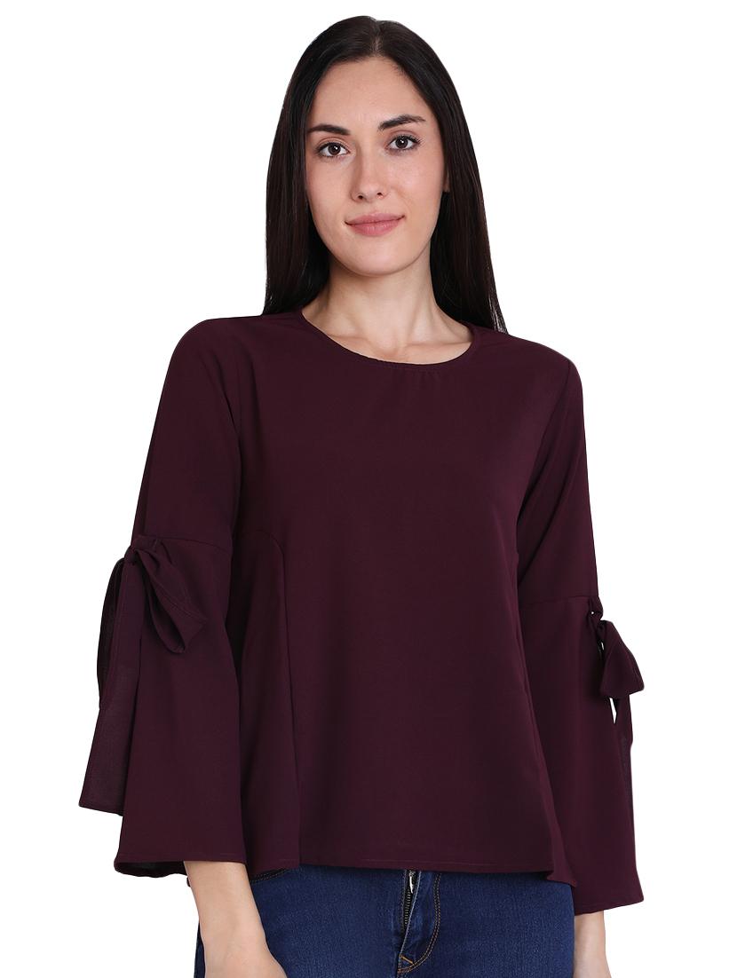 knot detail bell sleeved top - 16681471 - Zoom Image - 1