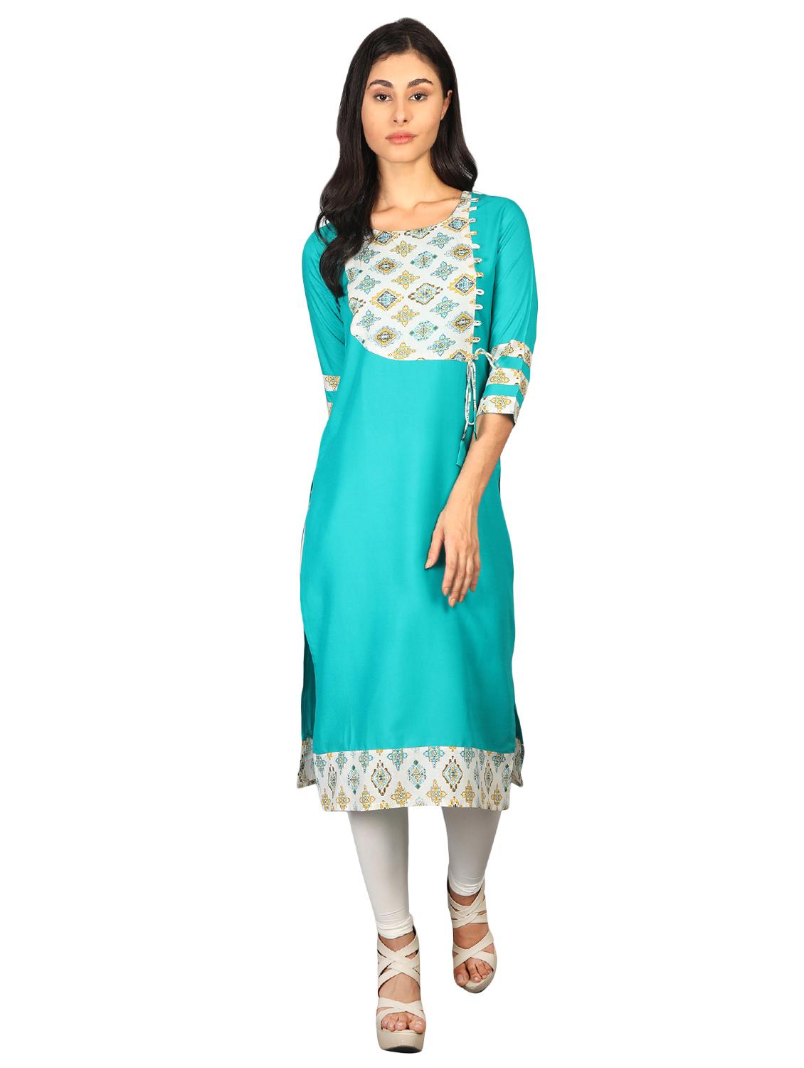 contrast yoke straight kurta - 16681949 - Zoom Image - 1