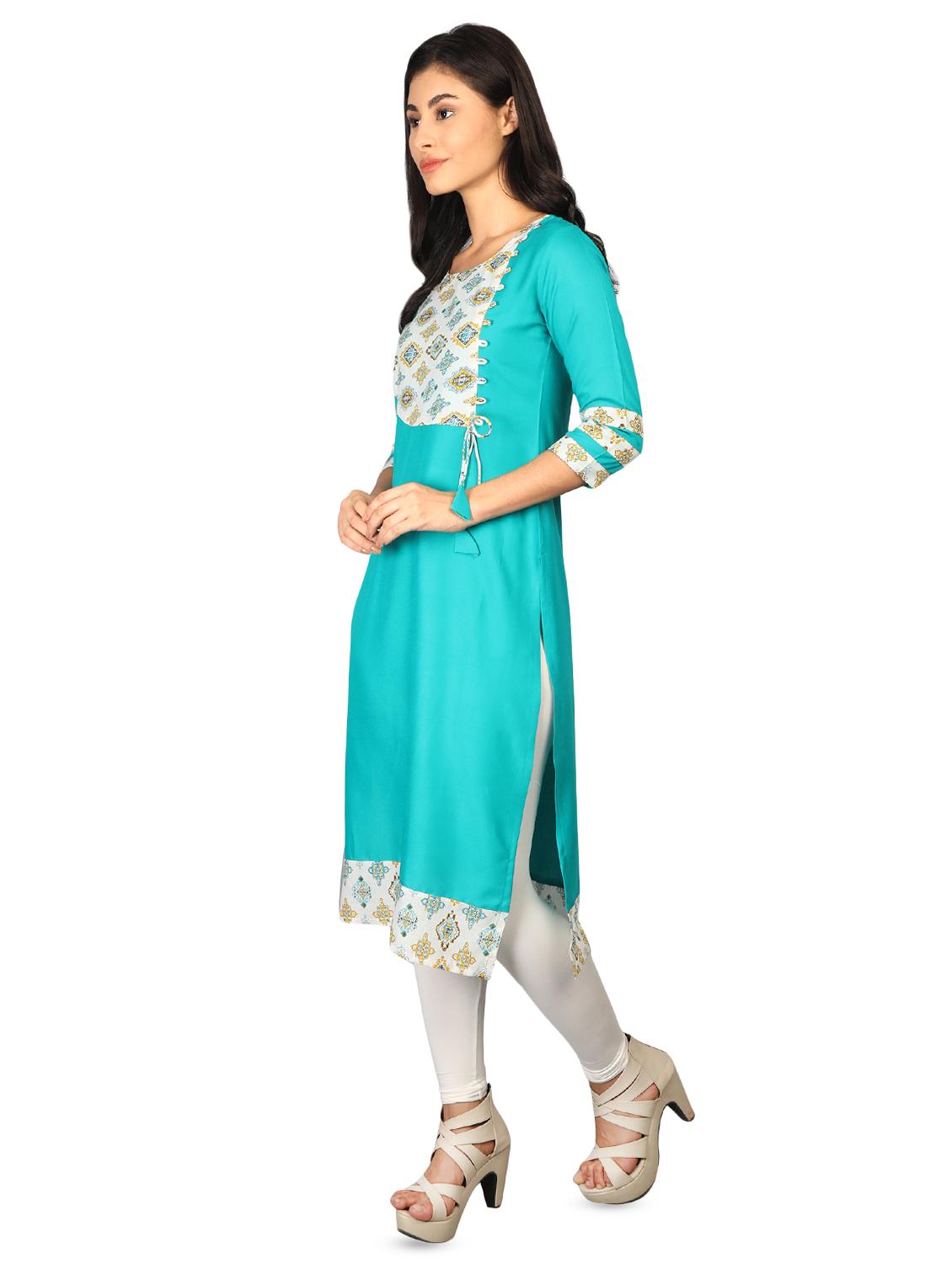 contrast yoke straight kurta - 16681949 - Zoom Image - 2