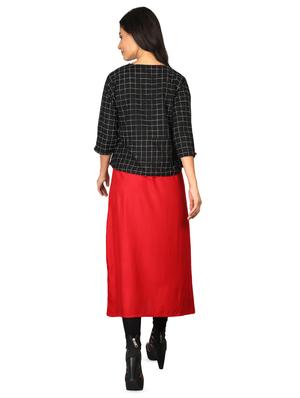 solid a-line kurta with checkered jacket - 16681956 - Standard Image - 3