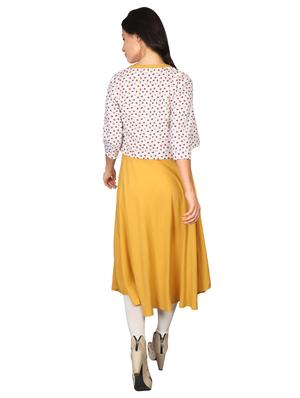 solid flared kurta with printed jacket - 16681962 - Standard Image - 3