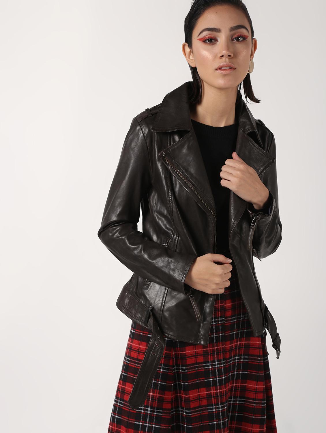 pocket detail long sleeved leather jacket - 16682484 - Zoom Image - 1