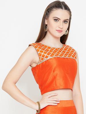 orange silk solid blouse - 16682579 - Standard Image - 2