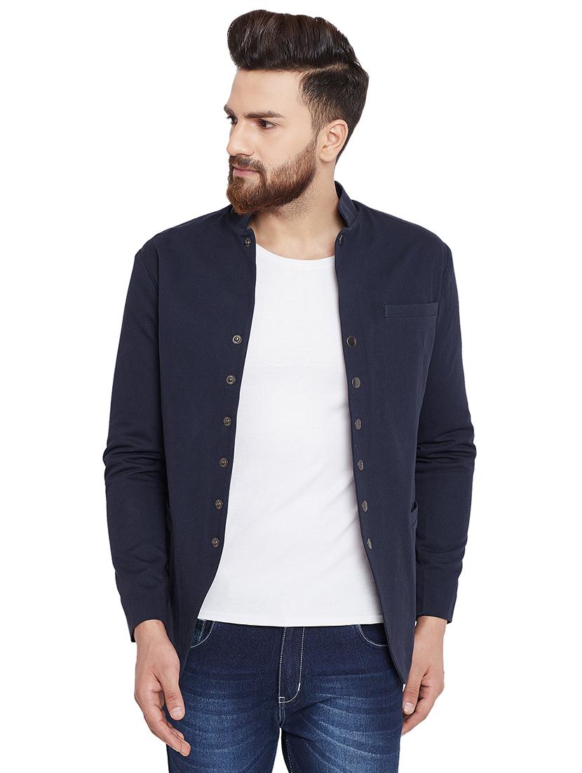 navy blue solid casual jacket - 16682944 - Zoom Image - 1