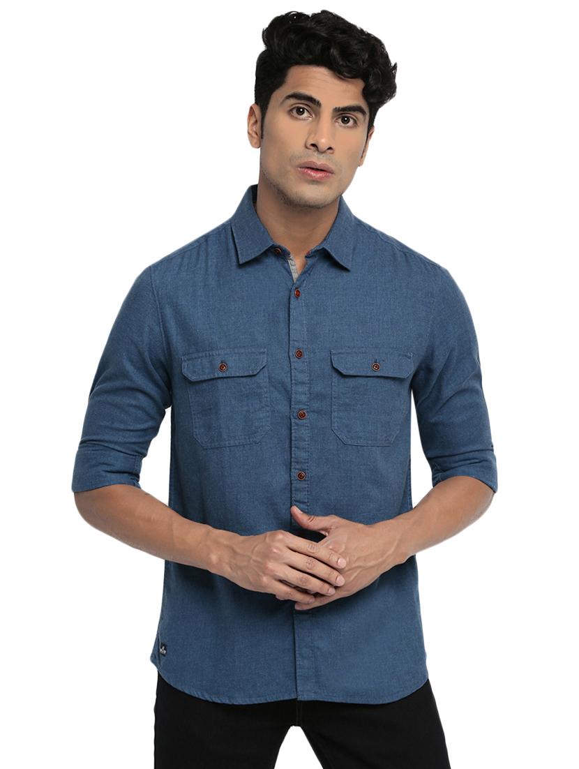 blue solid casual shirt - 16684091 - Zoom Image - 1