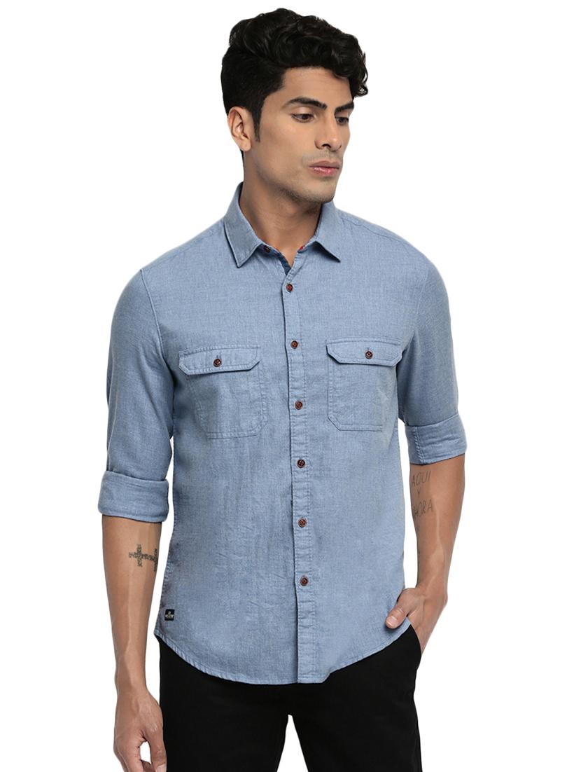 blue solid casual shirt - 16684093 - Zoom Image - 1