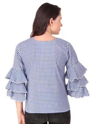 v neck bell sleeved gingham top - 16684370 - Standard Image - 3