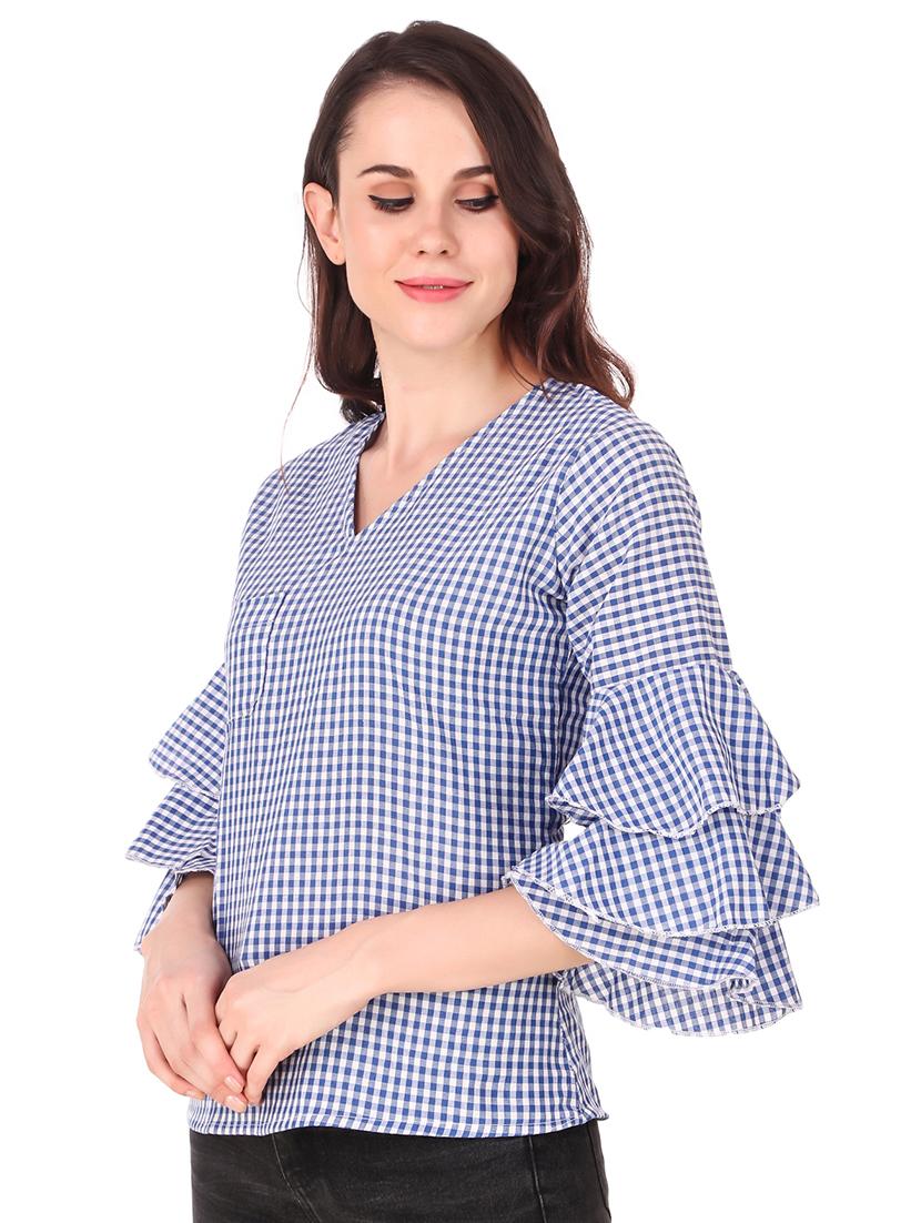 v neck bell sleeved gingham top - 16684370 - Zoom Image - 2