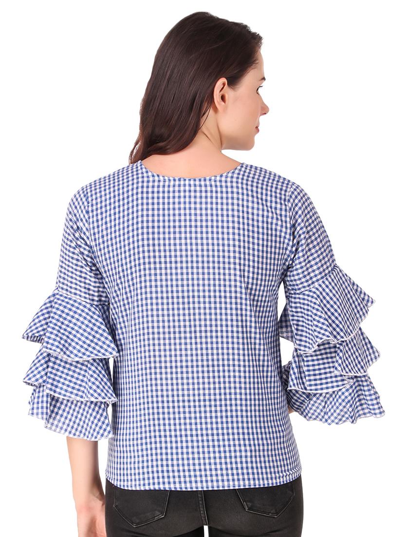 v neck bell sleeved gingham top - 16684370 - Zoom Image - 3