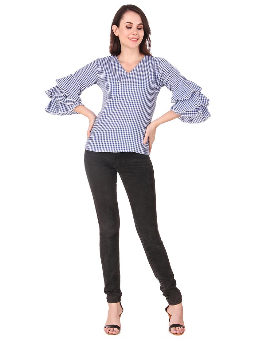 v neck bell sleeved gingham top - 16684370 - Zoom Image - 4