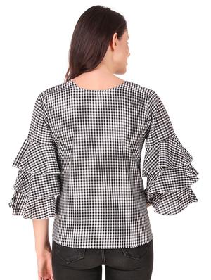 v neck bell sleeved gingham top - 16684371 - Standard Image - 3