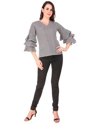 v neck bell sleeved gingham top - 16684371 - Standard Image - 4
