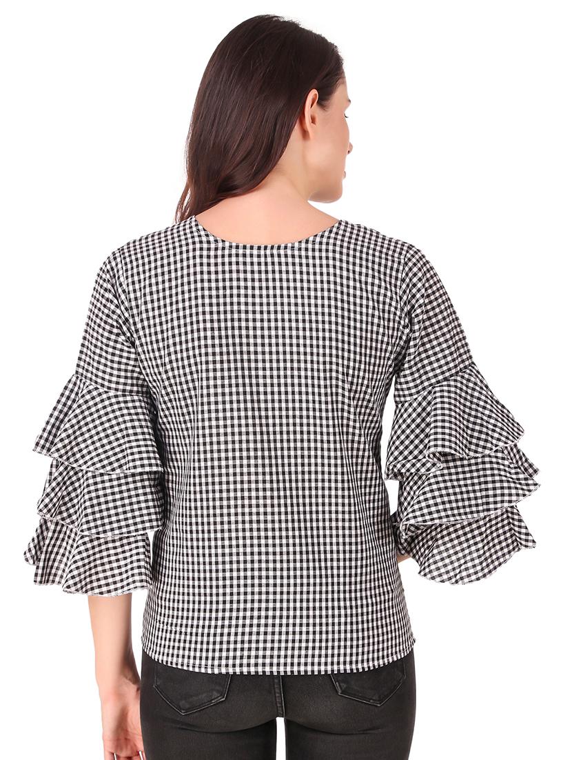 v neck bell sleeved gingham top - 16684371 - Zoom Image - 3