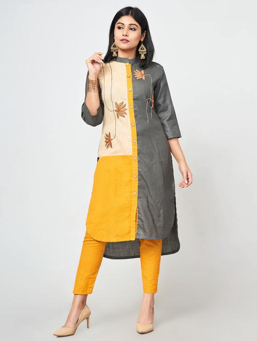 color block high-low kurta - 16684557 - Standard Image - 1